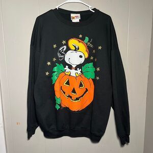 Vintage 90s Peanuts Snoopy Fall Halloween Pumpkin Jack o Lantern Crew Sweater XL